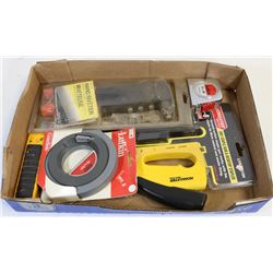 TOOL LOT: INCLUDES NEW STAPLER, HAND RIVETER, TAPE