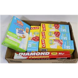 FLAT OF FREEZER BAGS, ALUMINUM FOIL AND MAGIC