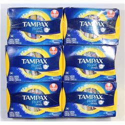 6 BOXES OF TAMPAX POCKET PEARL REGULAR TAMPONS
