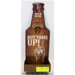 BOTTOMS UP WOOD AND METAL BOTTLE OPENER