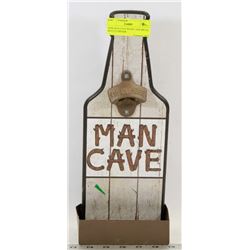 NEW MAN CAVE WOOD  AND METAL BOTTLE OPENER