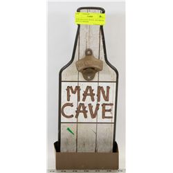 NEW MAN CAVE WOOD  AND METAL BOTTLE OPENER