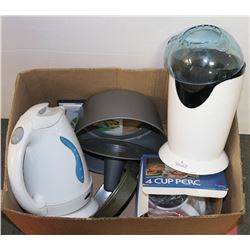 BOX OF ASSORTED KITCHENWARE KETTLE, COFFEE
