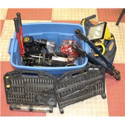 TOTE OF ASSORTED TOOLS INCL MASTERCRAFT DRILL BITS