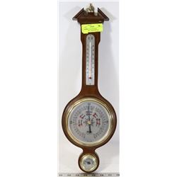 LARGE VINTAGE WOODEN BAROMETER, THERMOMETER