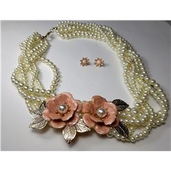 27)  SIX STRAND PEARL NECKLACE SET WITH