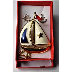 11)  VINTAGE SAILBOAT BROOCH