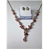 Image 1 : 28)  SILVER TONE & PINK CRYSTAL Y NECKLACE