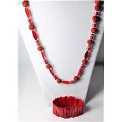 16)  RED STONE & ABALONE NECKLACE