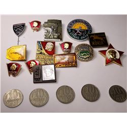 23)  LOT OF 14 RUSSIAN LAPEL PINS  AND 5