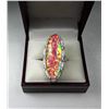 Image 1 : 10)  PINK FIRE OPAL RING SET IN SILVER TONE