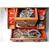 Image 1 : 8)  WOODEN JEWELRY BOX & CONTENTS