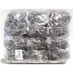 PACKAGE OF 12 NEW STAINLESS STEEL POT SCRUBBERS
