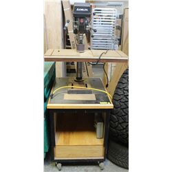 DELTA DRILL PRESS ON CUSTOM ROLLING CABINET