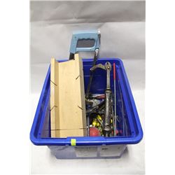BLUE TOTE OF ASSORTED HAND TOOLS & DRIVERS