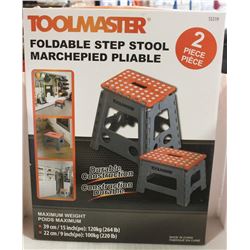 NEW SET OF 2 TOOLMASTER FOLDABLE STEP STOOLS.