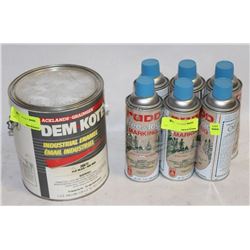 LOT OF 6 CANS TREE & LOG MARKING PAINT + PAIL OF
