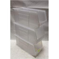LOT OF 3 AKROBINS CLEAR/STACKING ORGANISERS