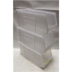 LOT OF 3 AKROBINS CLEAR/STACKING ORGANISERS