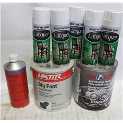 FLAT OF PAINT SUPPLIES: LOCTITE ACRYLIC PRIMER,