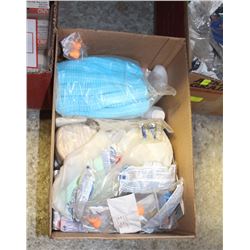 MISC. SAFETY LOT: BLUE BOUFFANTS, LONG Q-TIPS,