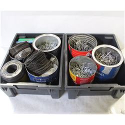 2 TUBS OF MISC. WIRE, NAILS & STRAPPING