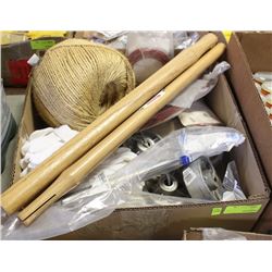 BOX OF ASSORTED ITEMS,SLEDGE HAMMER HANDLE, GLOVES