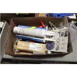 FLAT OF ASSORTED ITEMS, CHISEL, NUT SETTER, PULLEY