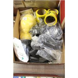 FLAT OF SAFETY GEAR: HARDHAT, 5 ROLLS OF CAUTION