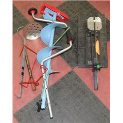 BLUE 8" FISHING ICE AUGER AND WINDLESS TIP UP