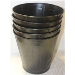 GROUP OF 5 ROUND METAL BLACK WASTE BASKETS