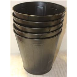 GROUP OF 5 ROUND METAL BLACK WASTE BASKETS