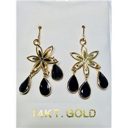 1) 14KT GOLD BLUE SAPPHIRES EARRINGS