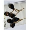 Image 1 : 7) 14KT GOLD SMOKEY QUARTZ & SAPPHIRE EARRINGS