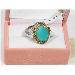 16) STERLING SILVER TURQUOISE AND CITRINE RING