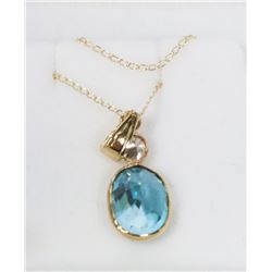 19) 10KT BLUE ZIRCON & DIAMOND PENDANT NECKLACE