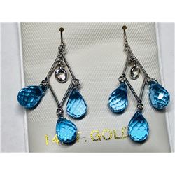 20) 14KT BLUE TOPAZ & WHITE SAPPHIRE EARRINGS