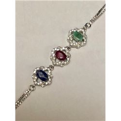 36)  STERLING SILVER GEMSTONE BRACELET