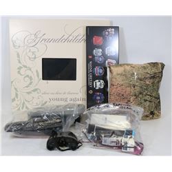 FLAT OF HOUSEHOLD ITEMS INCLUDING SHOWER