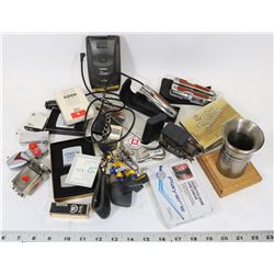 BOX OF COLLECTABLE LOTS OF POCKET KNIVES, ZIPPOS.