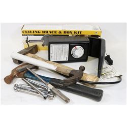 FLAT OF ASSORTED  SHOP ITEMS INCLUDING HAMMERS,