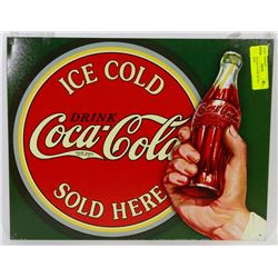 COCA-COLA SOLD HERE RETRO METAL SIGN.