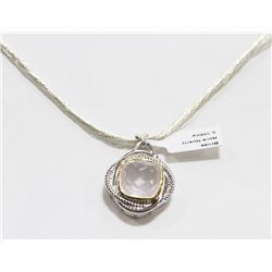 10) BRASS ROSE QUARTZ PENDANT NECKLACE