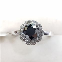11) 10K WHITE GOLD BLACK & WHITE DIAMOND RING