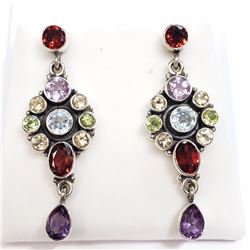 12) STERLING SILVER GEMSTONE EARRINGS
