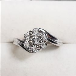 16) STERLING SILVER 7 DIAMOND RING