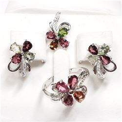 18) STERLING SILVER TOURMALINE & CZ 4PC SET