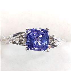 20) 10K WHITE GOLD TANZANITE & 2 DIAMOND RING