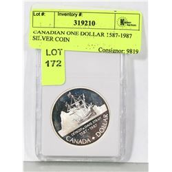 CANADIAN ONE DOLLAR 1587-1987 SILVER COIN