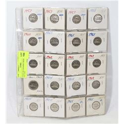 SHEET OF CANADIAN NICKELS 1957-1965